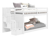 Attaching the underbed to the legs of the loft bed creates a low twin over twin bunk bed Attaching the underbed to the legs of the loft bed creates a low twin over twin bunk bed