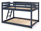 Attaching the underbed to the legs of the loft bed creates a low twin over twin bunk bed Attaching the underbed to the legs of the loft bed creates a low twin over twin bunk bed