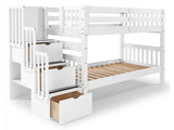 Twin over Twin Bunk Bed White with 3 Step Stairway Twin over Twin Bunk Bed White with 3 Step Stairway