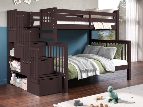 Bunk Beds Twin over Full Stairway, Dark Cherry
