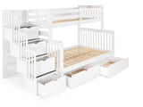 Twin over Full Bunk Bed White with 4 Step Stairway and 2 Drawers Twin over Full Bunk Bed White with 4 Step Stairway and 2 Drawers
