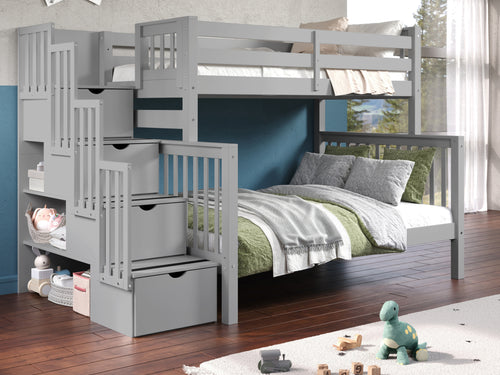 Bunk Beds Twin over Full Stairway, Gray
