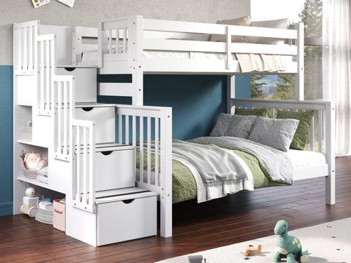 Bunk Beds Twin over Full Stairway, White