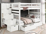 This Full over Full  Bunk Bed with Stairs with 2 Under Bed Drawers in White  will look great in your child's bedroom This Full over Full  Bunk Bed with Stairs with 2 Under Bed Drawers in White  will look great in your child's bedroom