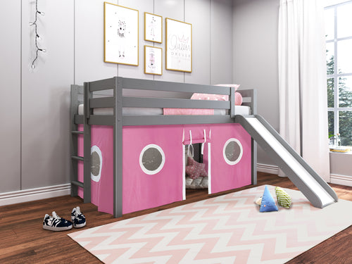 Twin Low Loft Bed Ladder and Slide, Gray