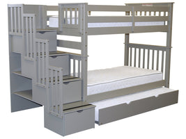 Bunk Beds Tall Twin over Twin Stairway Gray + Trundle for only $635