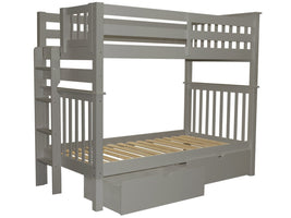 Tall Twin over Twin Bunk Gray with End Ladder and Drawers