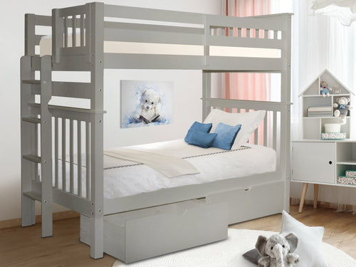 OPEN BOX SALE Bunk Beds Tall Twin over Twin End Ladder + 2 Drawers Gray