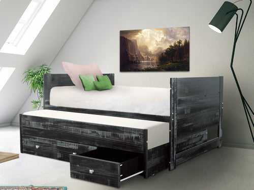 Twin Captains Bed Trundle & 3 Drawers, Weathered Black