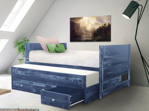 Twin Captains Bed Twin Trundle and 3 Drawers, Weathered Blue
