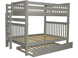 Full over Full Bunk Bed Gray with End Ladder and Trundle