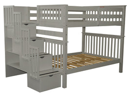 Full over Full Bunk Bed Gray with Stairway