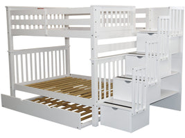 Stairway Full over Full Bunk Bed White with Full Trundle