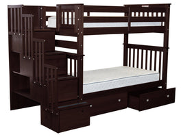 Bunk Bed Tall Twin over Twin Stairway Dark Cherry with Drawers for only $959