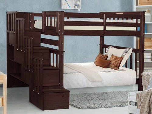 Bunk Beds Tall Twin over Twin Stairway, Dark Cherry
