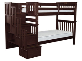 Bunk Bed Tall Twin over Twin Stairway Dark Cherry for only $799
