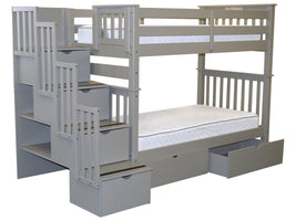 Bunk Beds Tall Twin over Twin Stairway Gray + 2 Extra Drawers for only $995