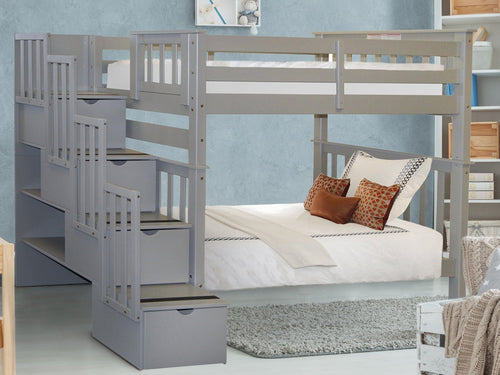 OPEN BOX SALE Bunk Beds Tall Twin over Twin Stairway Gray