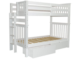 Tall Twin over Twin Bunk White with End Ladder and Drawers