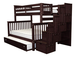 Stairway Twin over Full Bunk Bed in Dark Cherry with Full Trundle for only $899