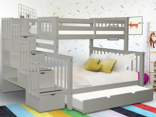 Bunk Beds Twin over Full Stairway + Twin Trundle, Gray
