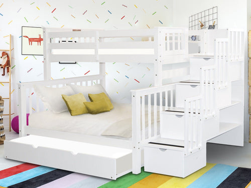 Bunk Beds Twin over Full Stairway + Full Trundle, White