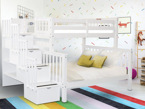 Bunk Beds Twin over Full Stairway, White