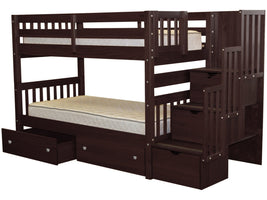 Bunk Bed Twin over Twin Stairway with 2 Under Bed Drawers in Dark Cherry for only $849