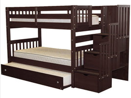 Bunk Bed Twin over Twin Stairway with a Twin Trundle in Dark Cherry for only $849