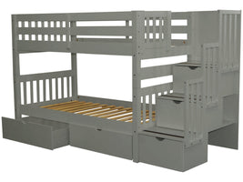 Stairway Twin over Twin Bunk Bed Gray with Drawers