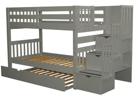 Stairway Twin over Twin Bunk Bed Gray with Trundle