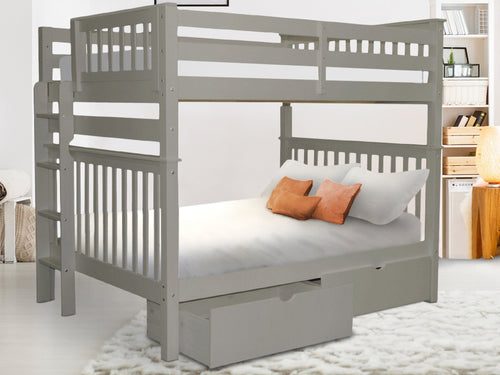 Bunk Beds Full over Full + 2 Drawers, Gray