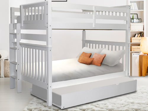Bunk Beds Full over Full + Twin Trundle, White