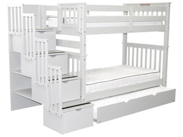 Bunk Bed Tall Twin over Twin Stairway White with Trundle for only $995