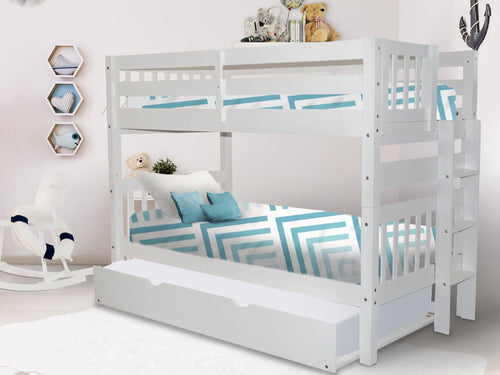Bunk Beds Twin over Twin End Ladder + Trundle, White