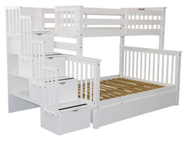 Stairway Twin over Full Bunk Bed White with Drawers 
