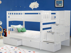 Bunk Bed Twin over Twin Stairway White with Drawers for only $749
