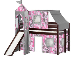 Princess Twin Low Loft Cherry End Ladder Bed with a Pink Camo Tent and a Slide for only $349