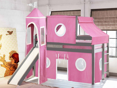 Princess Twin Low Loft Bed GRAY Slide Pink White Tent