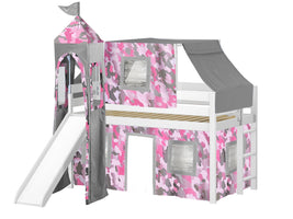 Princess Twin Low Loft White End Ladder Bed with a Pink Camo Tent and a Slide for only $349