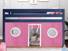 JACKPOT! Twin Low Loft Contemporary Bed with Ladder, Blue with Pink & White Tent for only $349