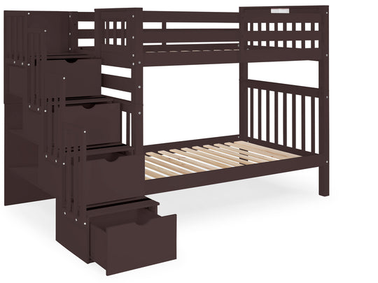 Dark Cherry tall twin-over-twin bunk bed showing extra headroom between the bunks