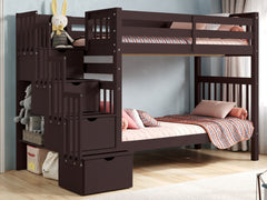 This Tall Twin over Twin Stairway Bunk Bed in Dark Cherry will look great in your Home