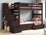 This Tall Twin over Twin Stairway Bunk Bed with 2 Under Bed Drawers in Dark Cherry will look great in your Home