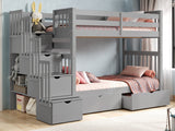 This Tall Twin over Twin Stairway Bunk Bed with 2 Under Bed Drawers in Gray will look great in your Home