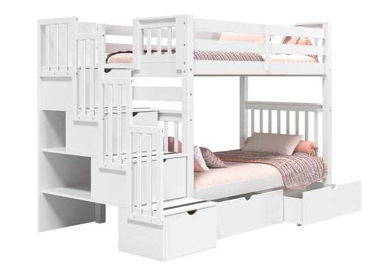 Bunk Bed Tall Twin over Twin Stairway with 2 Under Bed Drawers in White for only $998
