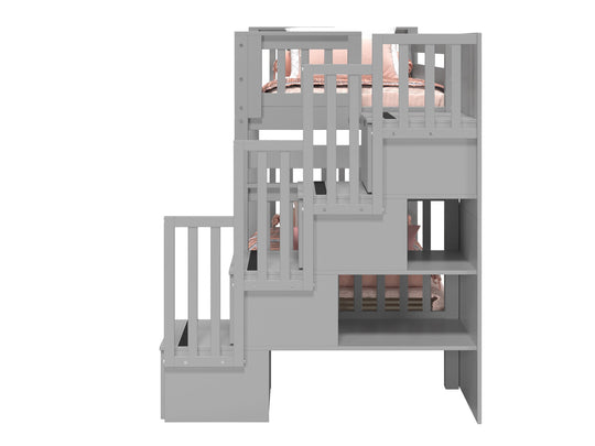 Four built-in storage drawers in the stairway of a gray BK161 bunk bed
