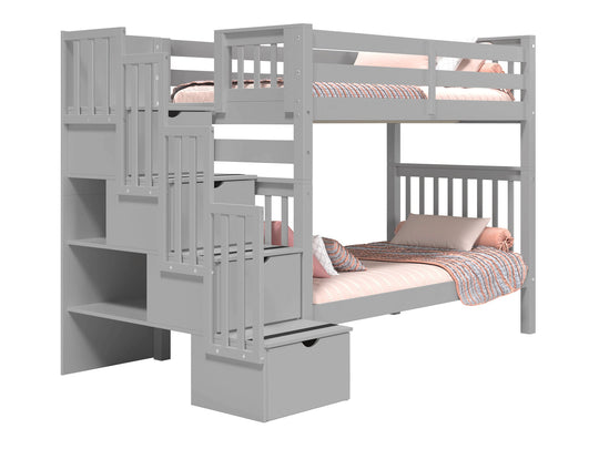 Gray tall twin-over-twin stairway bunk bed