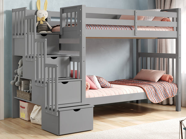 This Tall Twin over Twin Stairway Bunk Bed in Gray will look great in your Home