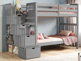 This Tall Twin over Twin Stairway Bunk Bed in Gray will look great in your Home